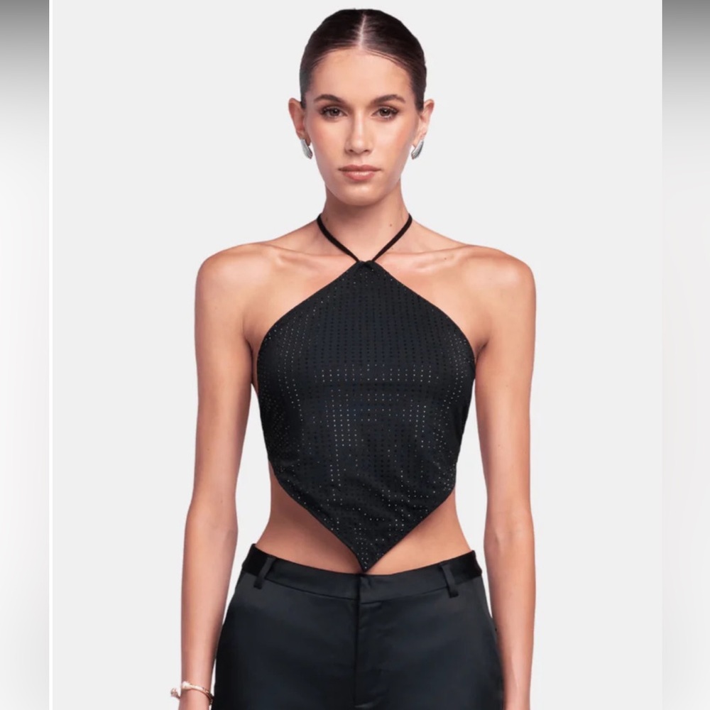 NWT OW Collection $100 Verda Rhinestone Top (black) size XL